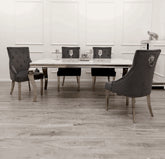 Louis Silver Grey marble effect dining set with grey Majestic velvet chairs from Solid Furniture UK - main view