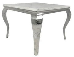 1m square white marble dining table with stainless steel chrome base luxury finish – Solid Furniture UK