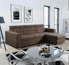 Brown Luca sofa bed with storage, stylish corner sofa bed UK with hidden storage and comfortable seating for modern homes. solid furniture UK