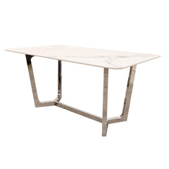Lucien chrome dining table by Solid Furniture UK with polar white sintered stone top modern 160cm dining table