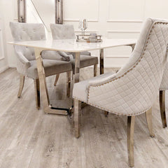Lucien 1.6m chrome dining table by Solid Furniture UK with six chairs modern dining set UK interior