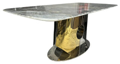 Madrid coffee table grey marble-effect top with silver and gold geometric base shown in base view, Solid Furniture UK