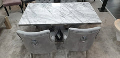 Majestic 1.6m grey marble dining table with grey Majestic chairs – Solid Furniture UK