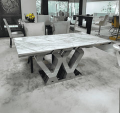 Majestic 1.6m grey marble dining table main view – Solid Furniture UK