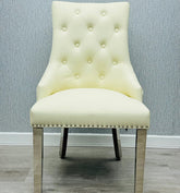 Majestic Cream PU Leather Dining Chair with Lion Knocker Detail Main View from Solid Furniture UK