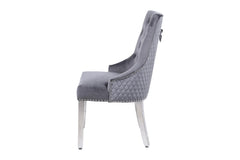 Side view of Majestic grey velvet dining chair showing elegant velvet finish and modern design – Solid Furniture UK