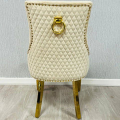 Back view of Majestic Mink Gold dining chair with high back upholstered design from Solid Furniture UK