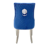 Majestic Navy Plush Velvet Dining Chair with Lion Knocker Back View | Solid Furniture UK