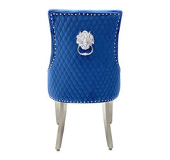 Majestic Navy Plush Velvet Dining Chair with Lion Knocker Back View | Solid Furniture UK
