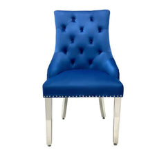 Majestic Navy Plush Velvet Dining Chair with Lion Knocker Main View | Solid Furniture UK