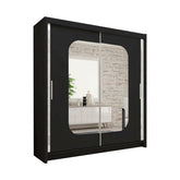 Marika black sliding wardrobe with full-length mirrored doors in modern bedroom