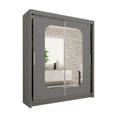 Marika grey sliding wardrobe with full-length mirrored doors in modern bedroom