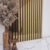 Metallic gold wall panel 60x240cm UK main view showing elegant slatted acoustic design. solid furniture UK