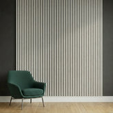 Metallic light grey wall panel 60x240cm UK main view showing modern slatted acoustic design. solid furniture UK