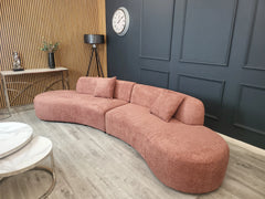 Miami Curved Cinema Bouclé Sofa in Blush – Spacious 6-seater sofa with elegant curves and soft bouclé fabric solid furniture UK