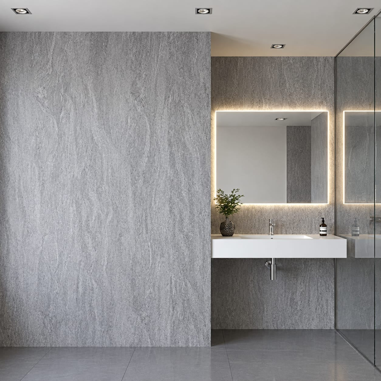 Mixed grey marble PVC wall panels 60×240cm installed in a UK bathroom – Solid Furniture UK