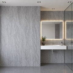 Mixed grey marble PVC wall panels 60×240cm installed in a UK bathroom – Solid Furniture UK