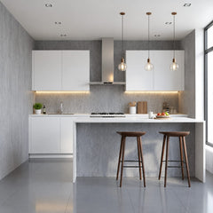 Mixed grey marble PVC wall panels 60×240cm installed in a UK kitchen – Solid Furniture UK