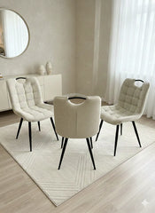 Beige Monza fabric dining chair main front view with modern and elegant upholstered design solid furniture uk