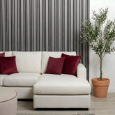 Multi width light grey acoustic wall panel with felt backing, 240cm slatted design for modern interiors solid furniture UK