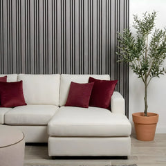 Multi width light grey acoustic wall panel with felt backing, 240cm slatted design for modern interiors solid furniture UK