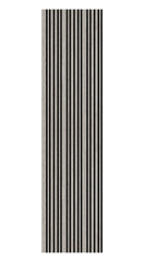 Close-up of multi-width light grey wall panel showing 3.8cm and 1.8cm slat design with 1cm spacing solid furniture UK