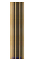 Close-up detail of multi width oak wall panel showing 3.8cm and 1.8cm slat design with 1cm spacing solid furniture UK