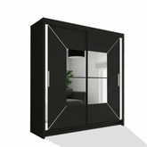 Nicole Black Wardrobe with sliding mirror doors, shelves, and hanging rails for modern bedroom storage