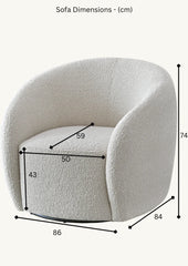 Nolita Bouclé Accent Chair dimensions 86cm length 84cm depth 74cm height seat depth 59cm seat height 43cm arm height 56cm UK solid furniture UK
