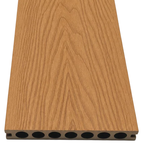 Close up view of oak composite decking boards with realistic wood grain finish from Solid Furniture UK