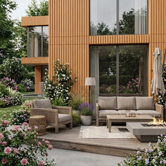 Oak effect WPC wall panels 16x240cm pack of 12 fitted to a house exterior by Solid Furniture UK