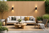 Oak outdoor wall panels 16x240cm pack of 12 by Solid Furniture LTD installed on exterior wall showing natural wood effect cladding on building facade