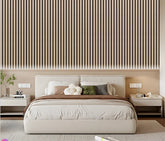 Oak slatted acoustic wall panel in large format for modern interior walls solid furniture uk