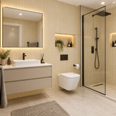 Oak finish PVC wall panels 60×240cm used to create a modern bathroom look by Solid Furniture UK