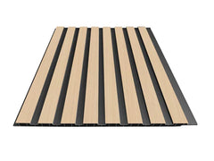 Oak-effect WPC slatted wall panels with black backing for modern interiors Solid Furniture UK