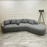 Pebble Bouclé Sofa – Full view of the modern asymmetrical 2-seater + 3-seater sofa in soft textured bouclé fabric solid furniture UK