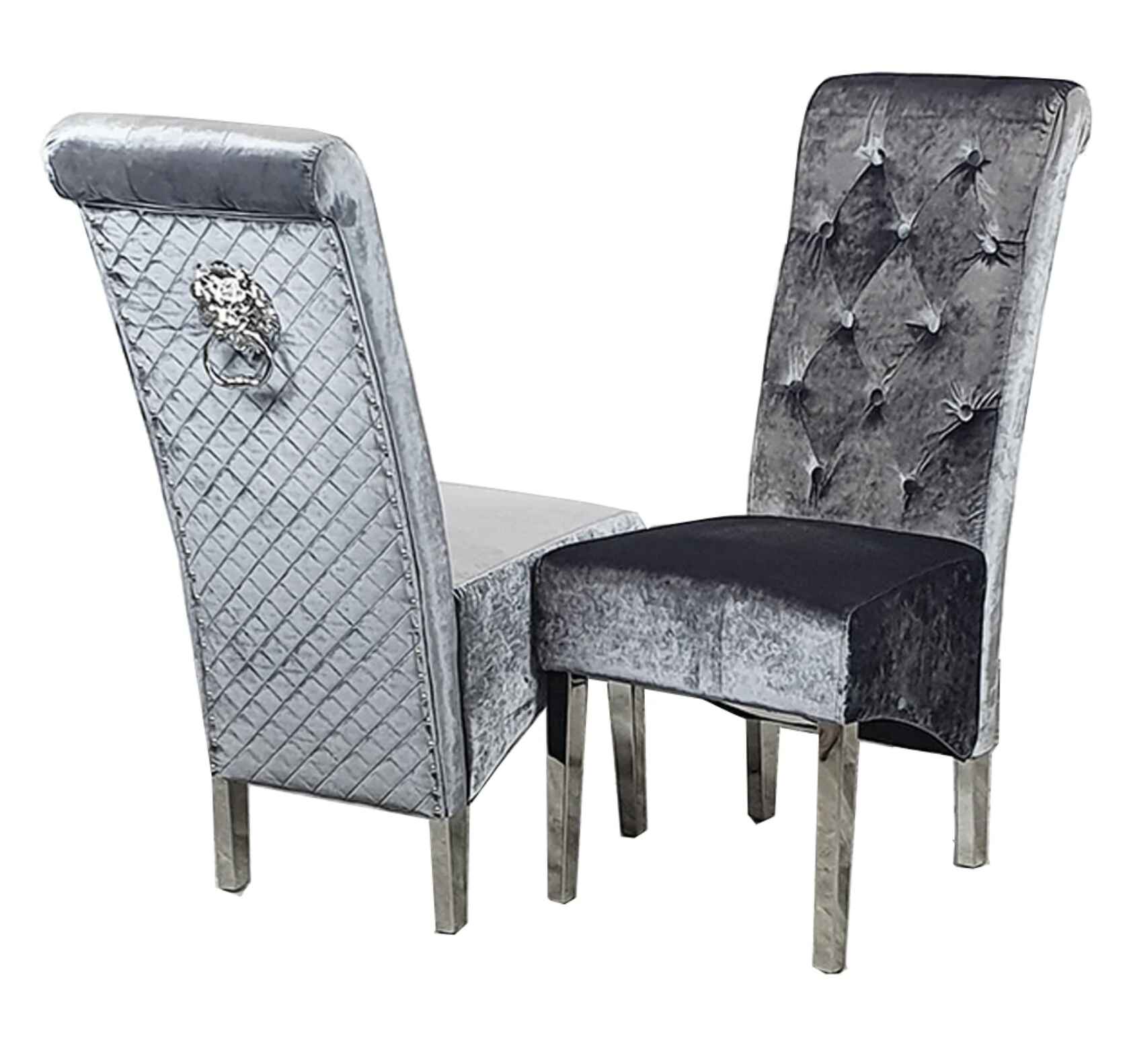 Emma Chrome Grey Shimmer Velvet Dining Chairs SOLID FURNITURE