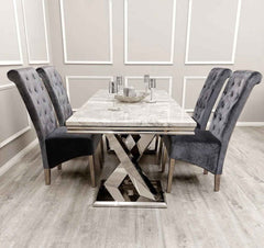 Emma Chrome Grey Shimmer Velvet Dining Chairs SOLID FURNITURE