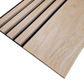 Premium Oak 240 x 30 cm acoustic wood veneer wall panels by Solid Furniture UK with 3 sided finish for modern interior feature walls