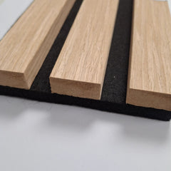 Premium oak acoustic slatted wall panel with 3-sided real wood veneer Solid Furniture UK