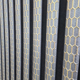 Premium quartz print grey acoustic wall panel 60x240cm with luxury 3D gold line design and modern slatted finish main product view. solid furniture UK