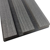 Close-up view of Real Wood Charcoal 60x240cm acoustic slatted wall panel by Solid Furniture UK showing natural wood grain and slat texture detail