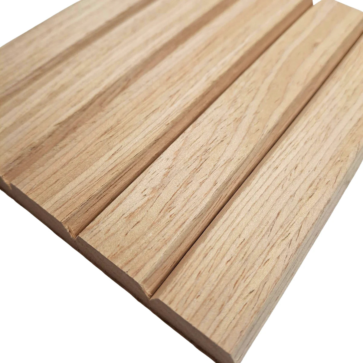 Oak slat flexible wall panels installed on curved interior wall solid Furniture UK