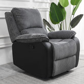 Rio cord fabric single recliner grey chair in upright position with modern design solid furniture UK