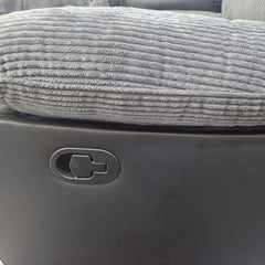 Side view of Rio cord grey fabric recliner corner sofa with manual reclining function extended solid furniture UK