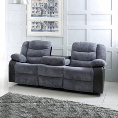 Rio cord fabric 3 seater recliner sofa in elephant grey with built-in cup holder console solid furniture UK