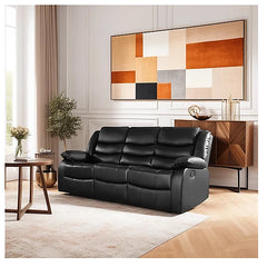 Roma 3 seater black air leather recliner sofa with smooth reclining function and cushioned seating solid furniture UK
