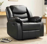 Roma black leather recliner single chair main view with comfortable cushioned seating UK SOLID FURNITURE LTD