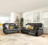 Roma brown leather recliner sofa main view showing full 3+2 seater set in living room SOLID FURNITURE LTD