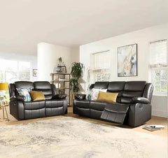 Roma brown leather recliner sofa main view showing full 3+2 seater set in living room SOLID FURNITURE LTD